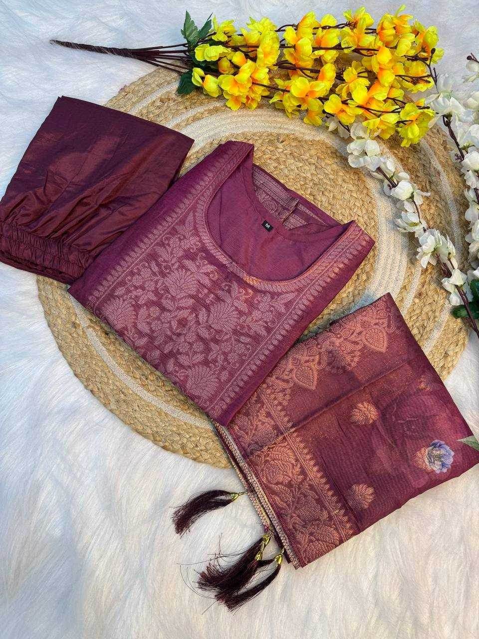 Tissue Silk Party Wear Printed Kurtis Kurti Bottom With Dupatta - MYLUXURY LANE ENTERPRISE